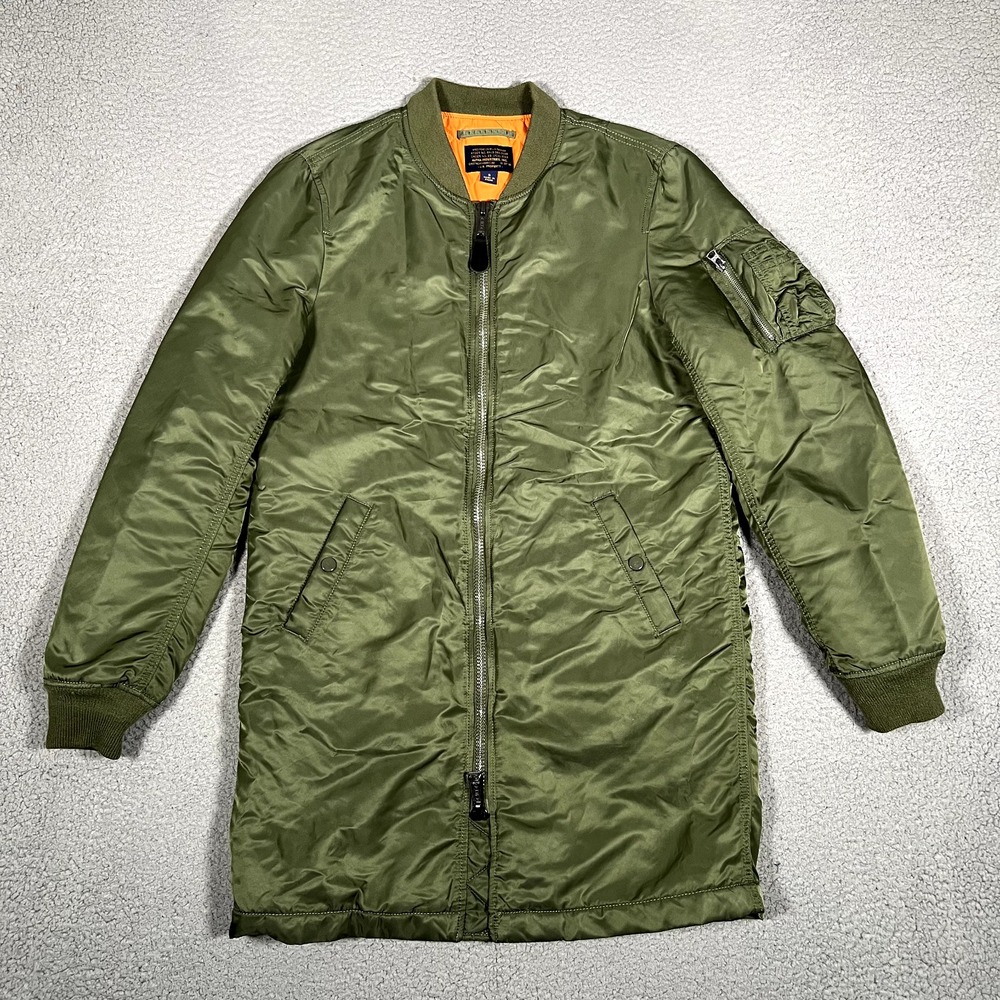 Alpha Industries Jacket Womens Small Green MA-1 Long Flyers Bomber Flight Logo‎